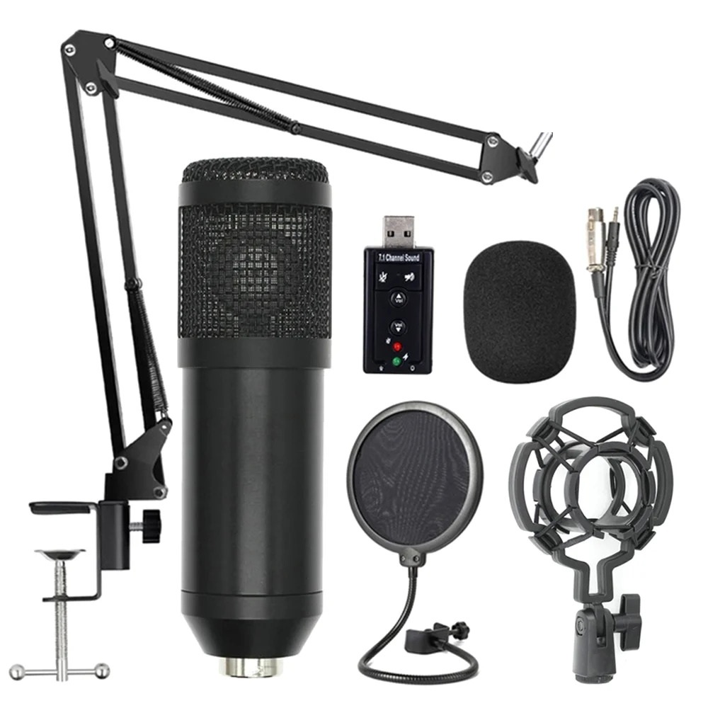 کیت میکروفن استودیویی BM800 همراه با کارت صدا (رنگ مشکی کامل)